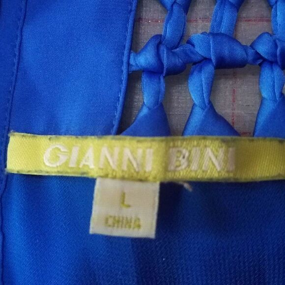 Gianni Bini Blue Cut Out Collar Short Sleeve Dress Size Large - Picture 3 of 9